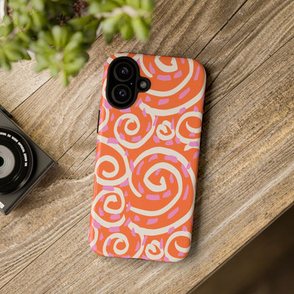 Spiral Swirl Tough Phone Case – Bright Orange & Pink Abstract Protection