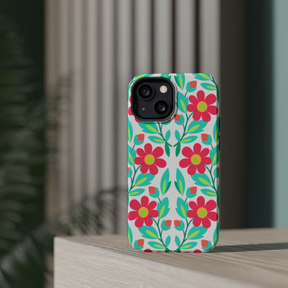 Floral Magnetic Impact-Resistant Phone Case — Pink & Teal Flower Pattern