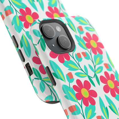 Floral Magnetic Impact-Resistant Phone Case — Pink & Teal Flower Pattern