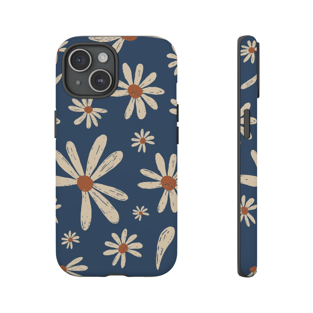 Daisy Pattern Tough Phone Case – Navy Floral Protective Cover