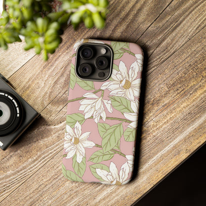 Floral Magnolia Tough Phone Case — Pink Botanical Protective Case