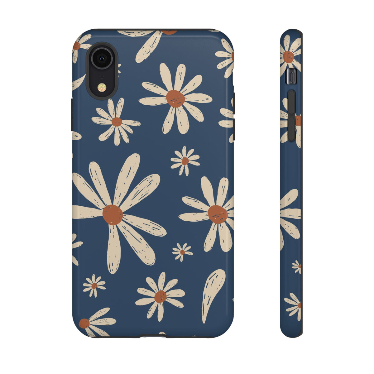 Daisy Pattern Tough Phone Case – Navy Floral Protective Cover