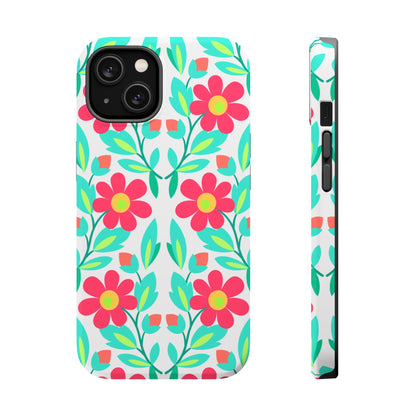 Floral Magnetic Impact-Resistant Phone Case — Pink & Teal Flower Pattern