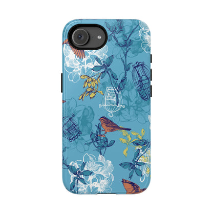 Floral Bird Tough Phone Case — Blue Birdcage Pattern