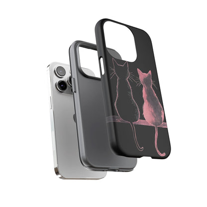 Cute Pink Cats Tough Phone Case – Protective iPhone Cover with Kittens Silhouette