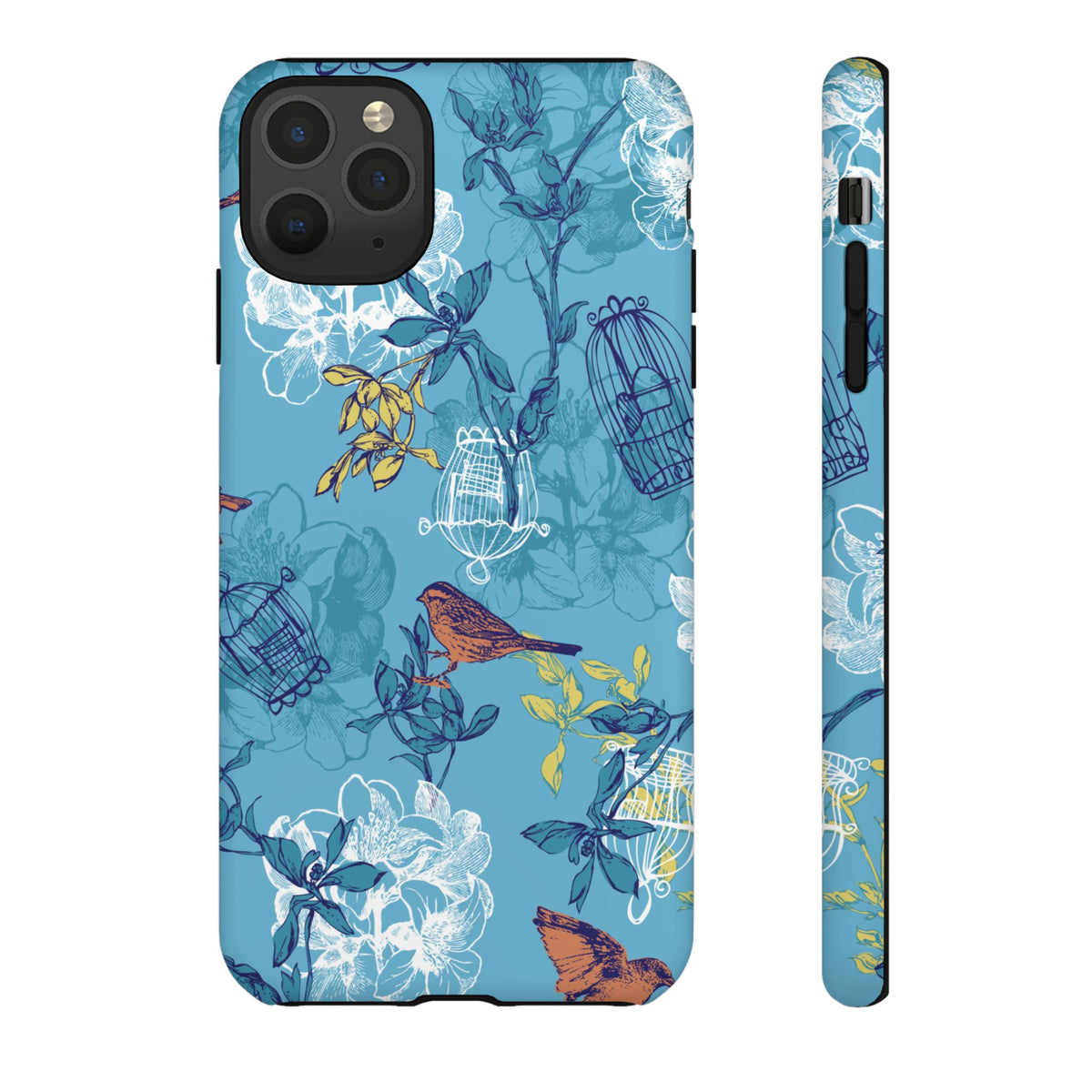 Floral Bird Tough Phone Case — Blue Birdcage Pattern