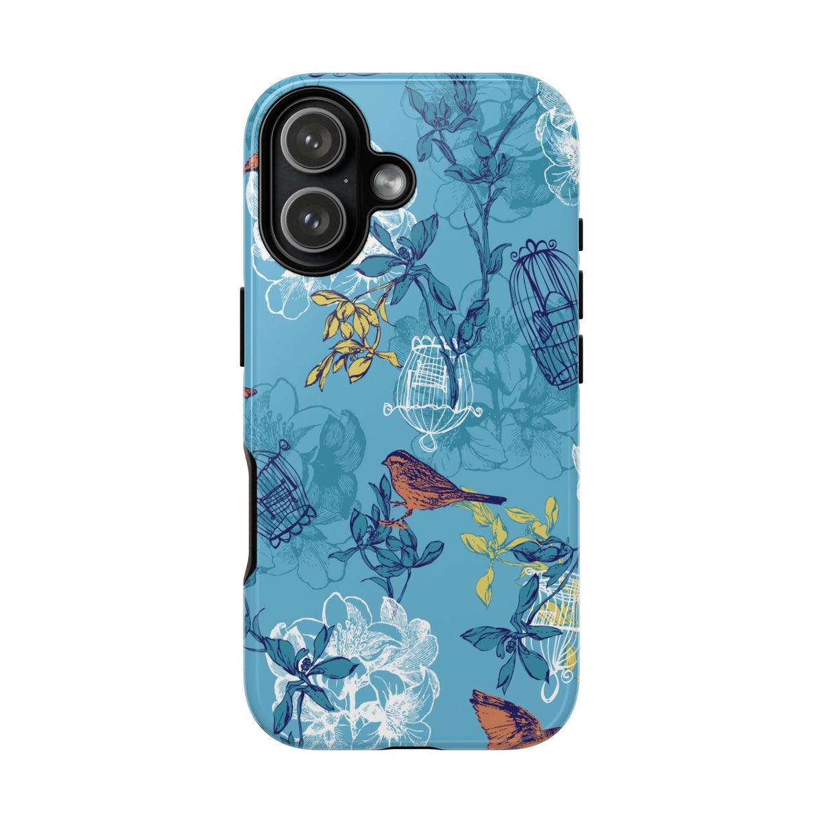 Floral Bird Tough Phone Case — Blue Birdcage Pattern