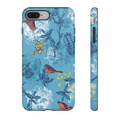 Floral Bird Tough Phone Case — Blue Birdcage Pattern