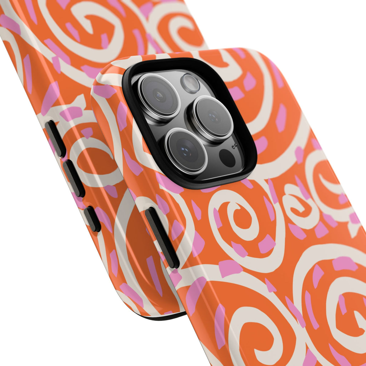 Spiral Swirl Tough Phone Case – Bright Orange & Pink Abstract Protection