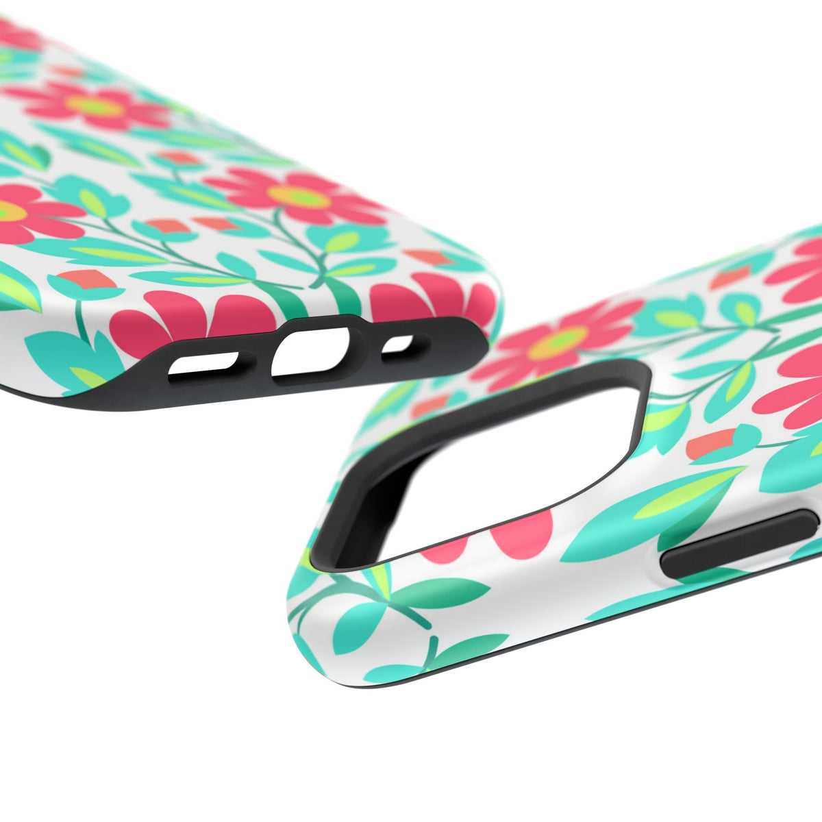 Floral Magnetic Impact-Resistant Phone Case — Pink & Teal Flower Pattern