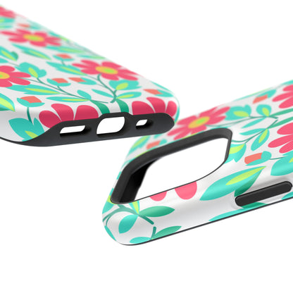 Floral Magnetic Impact-Resistant Phone Case — Pink & Teal Flower Pattern
