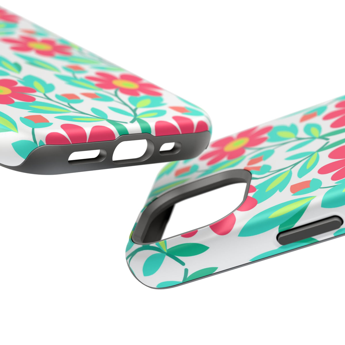 Floral Magnetic Impact-Resistant Phone Case — Pink & Teal Flower Pattern