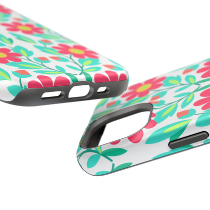Floral Magnetic Impact-Resistant Phone Case — Pink & Teal Flower Pattern