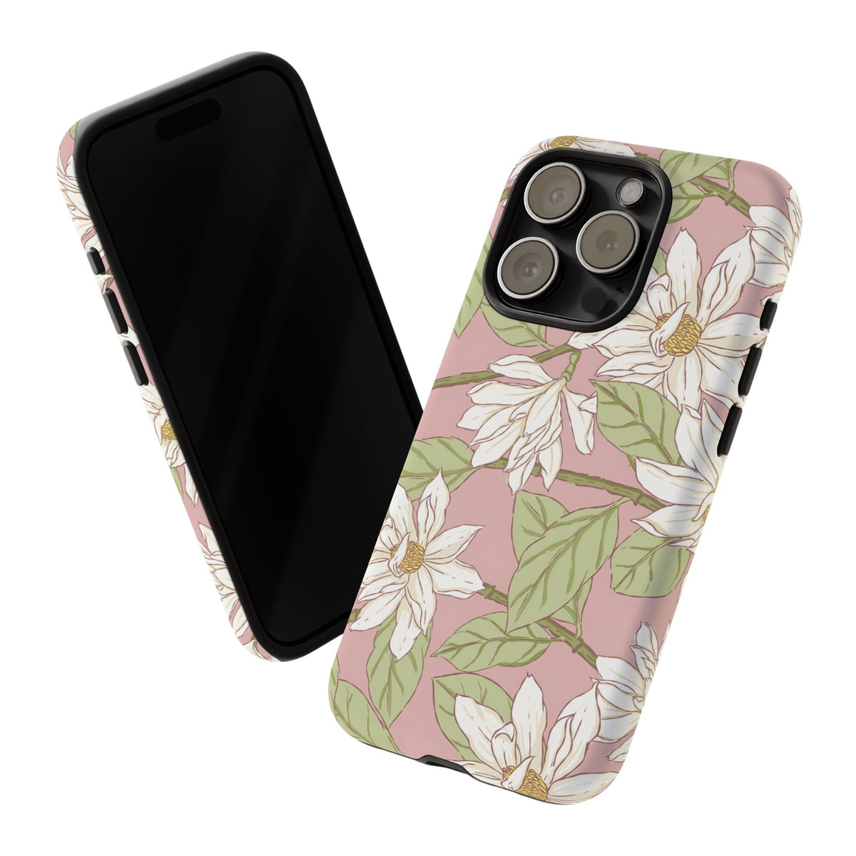 Floral Magnolia Tough Phone Case — Pink Botanical Protective Case