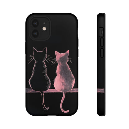 Cute Pink Cats Tough Phone Case – Protective iPhone Cover with Kittens Silhouette