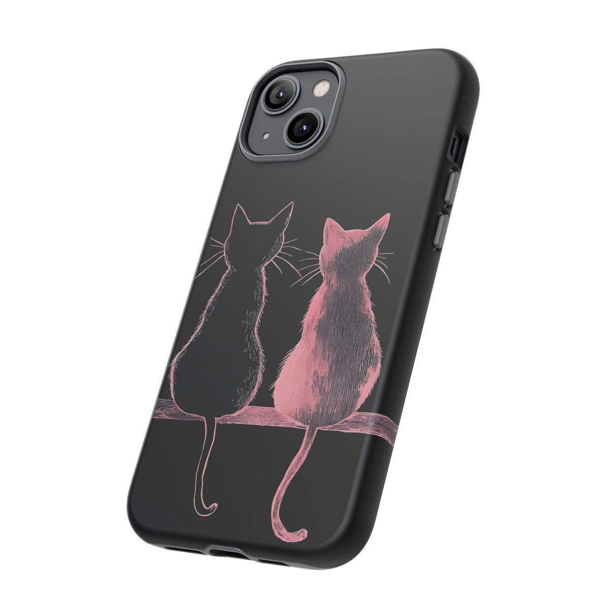 Cute Pink Cats Tough Phone Case – Protective iPhone Cover with Kittens Silhouette