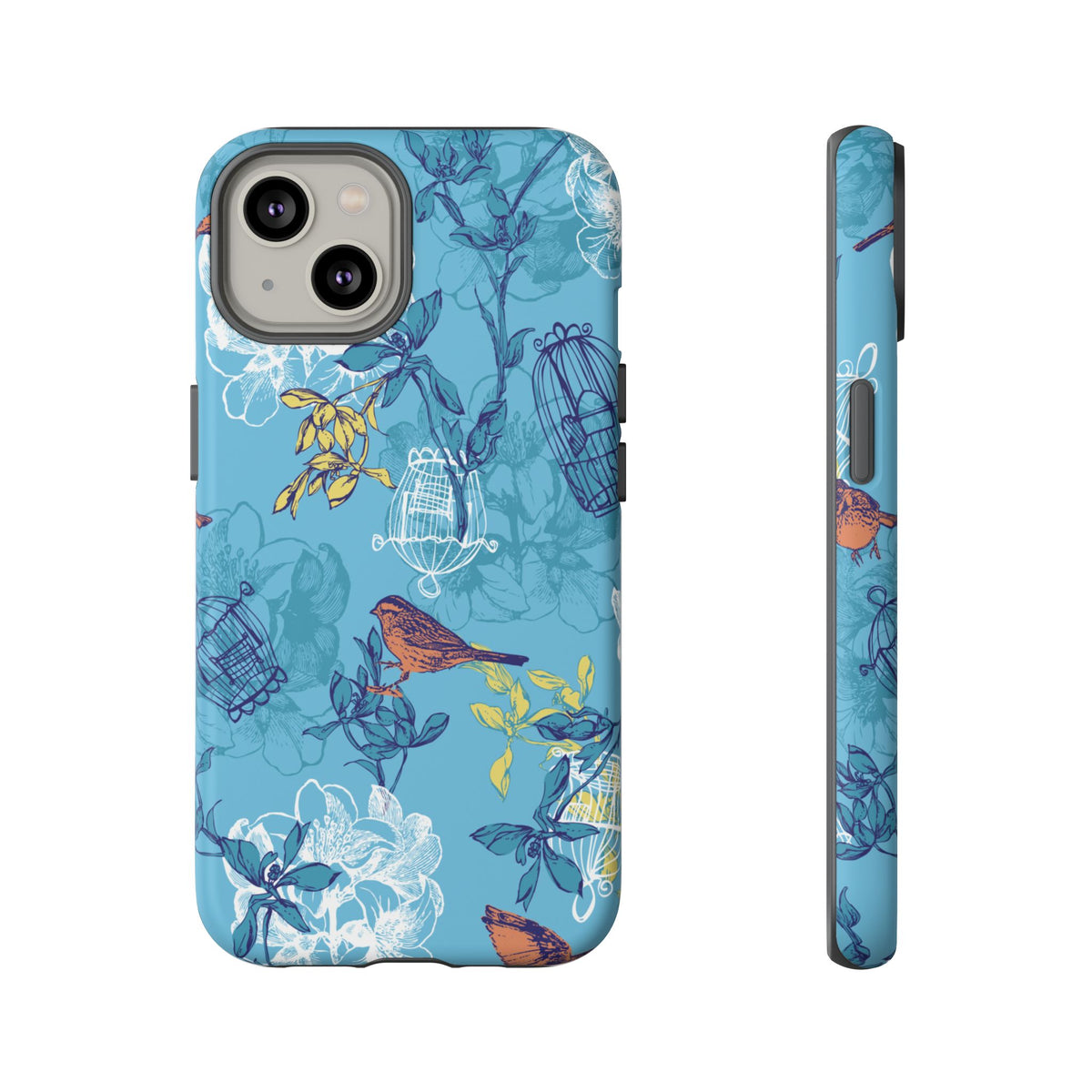 Floral Bird Tough Phone Case — Blue Birdcage Pattern