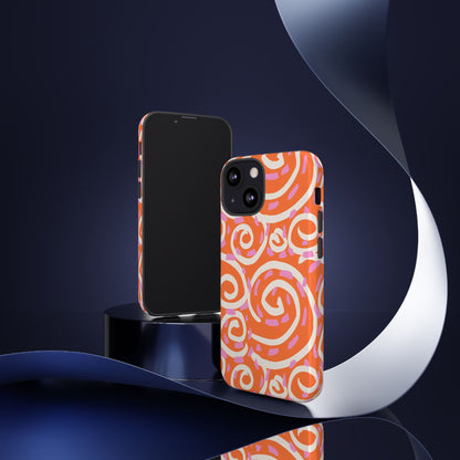 Spiral Swirl Tough Phone Case – Bright Orange & Pink Abstract Protection