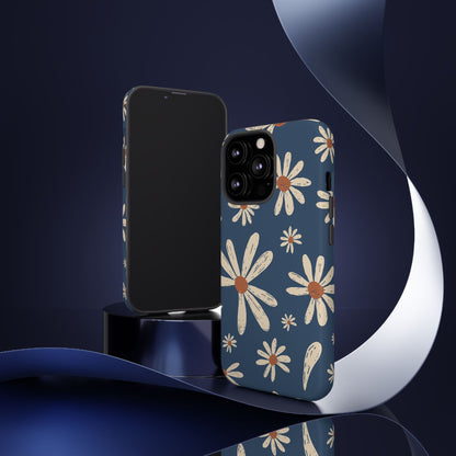 Daisy Pattern Tough Phone Case – Navy Floral Protective Cover