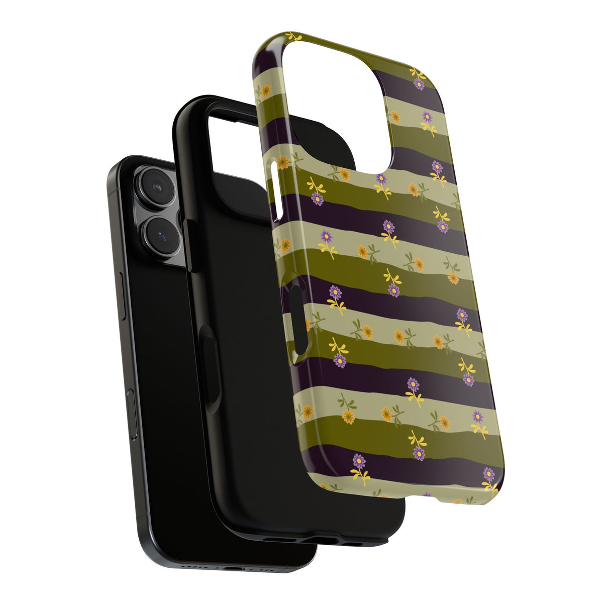 Floral Stripe Tough Phone Case — Olive & Plum Protective Cover