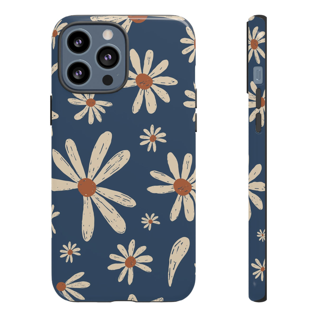 Daisy Pattern Tough Phone Case – Navy Floral Protective Cover
