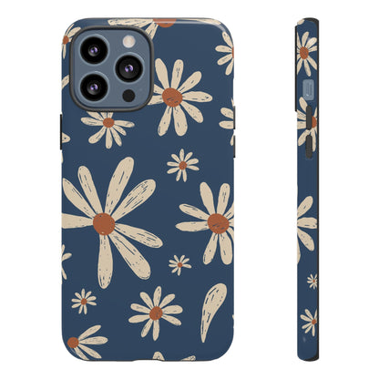 Daisy Pattern Tough Phone Case – Navy Floral Protective Cover