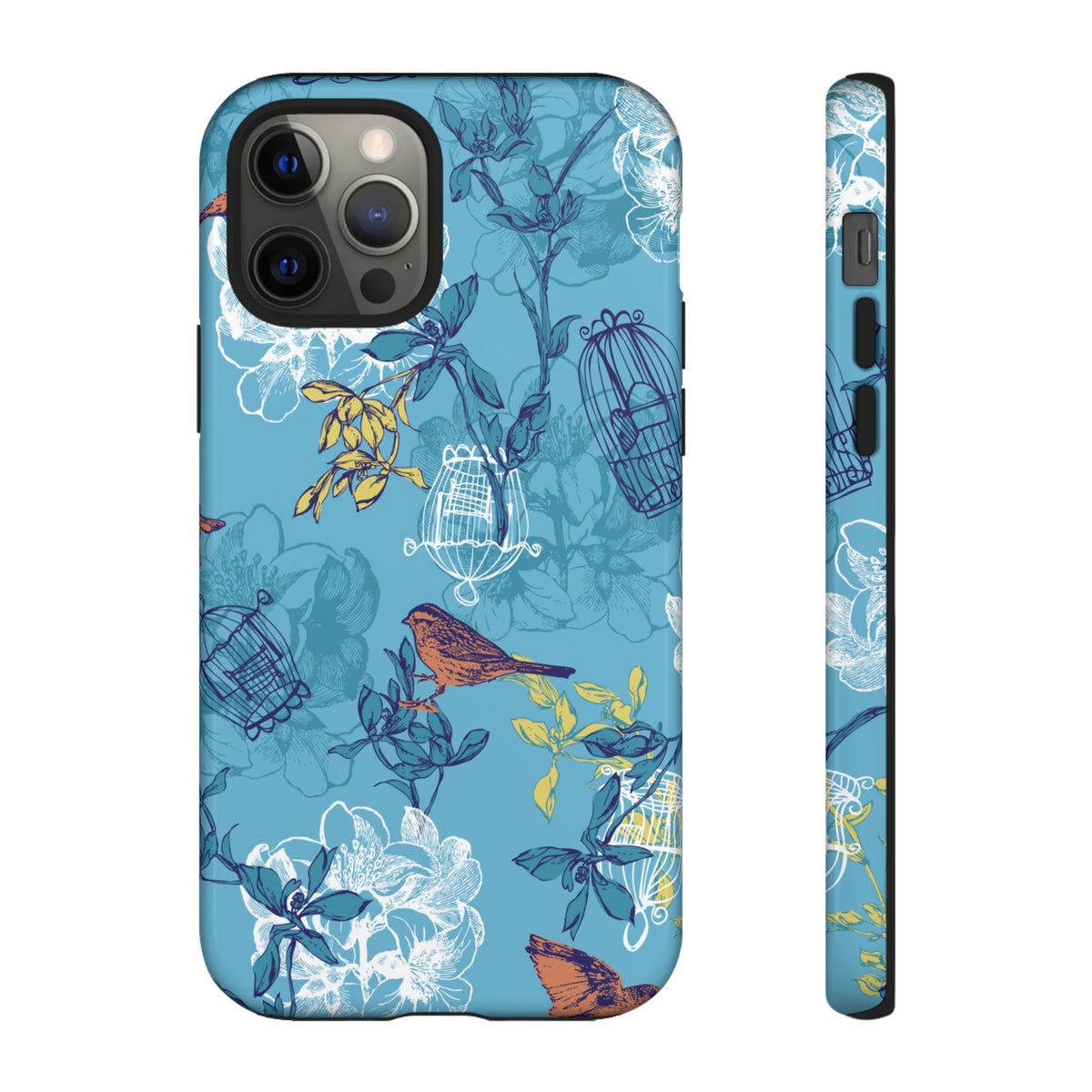Floral Bird Tough Phone Case — Blue Birdcage Pattern