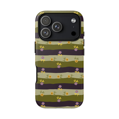 Floral Stripe Tough Phone Case — Olive & Plum Protective Cover