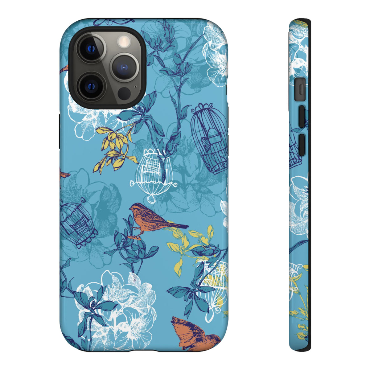 Floral Bird Tough Phone Case — Blue Birdcage Pattern