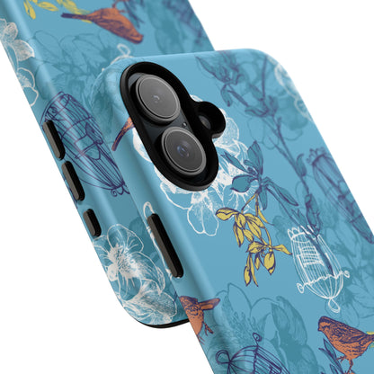 Floral Bird Tough Phone Case — Blue Birdcage Pattern
