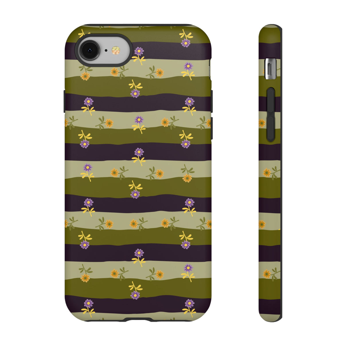 Floral Stripe Tough Phone Case — Olive & Plum Protective Cover
