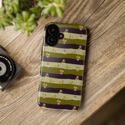 Floral Stripe Tough Phone Case — Olive & Plum Protective Cover