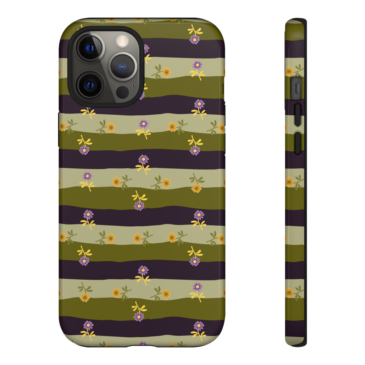 Floral Stripe Tough Phone Case — Olive & Plum Protective Cover