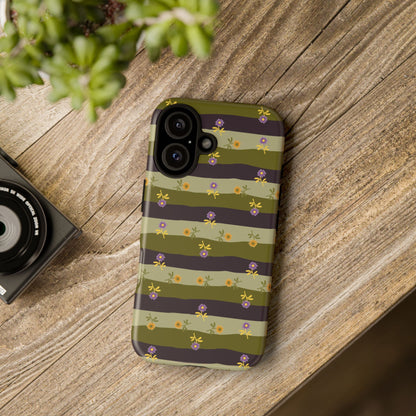 Floral Stripe Tough Phone Case — Olive & Plum Protective Cover