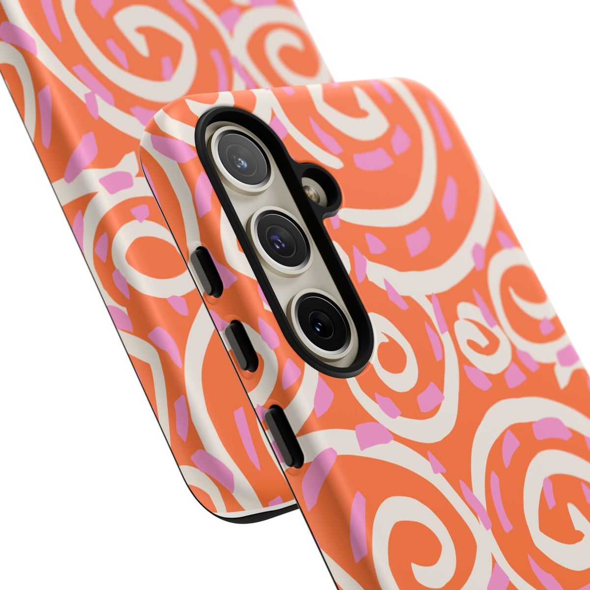 Spiral Swirl Tough Phone Case – Bright Orange & Pink Abstract Protection