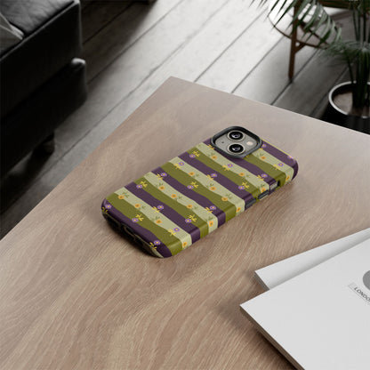 Floral Stripe Tough Phone Case — Olive & Plum Protective Cover