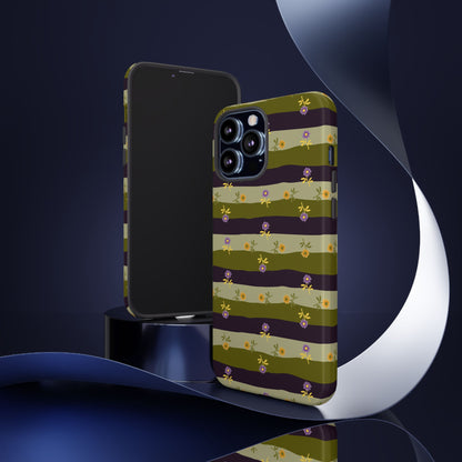 Floral Stripe Tough Phone Case — Olive & Plum Protective Cover