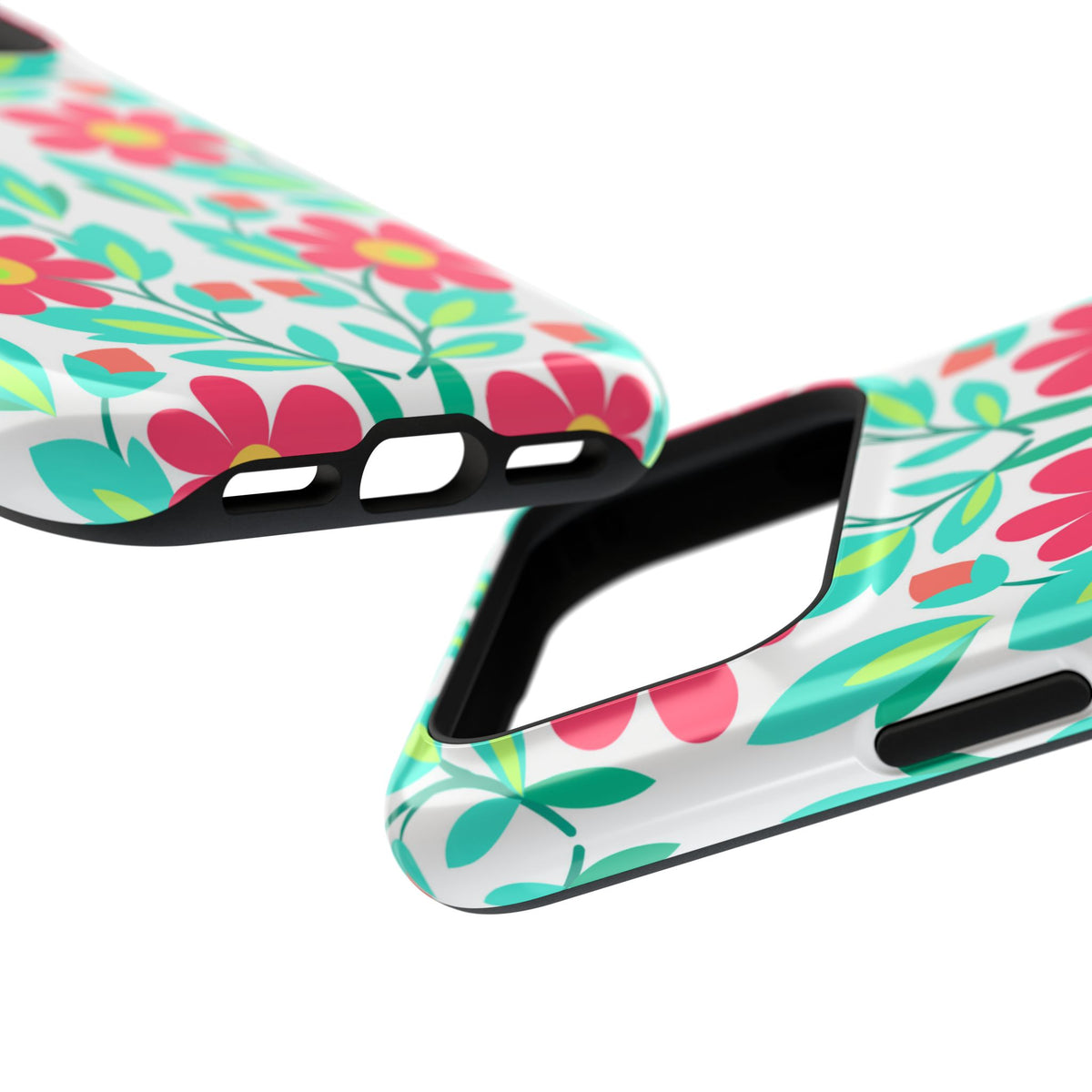 Floral Magnetic Impact-Resistant Phone Case — Pink & Teal Flower Pattern
