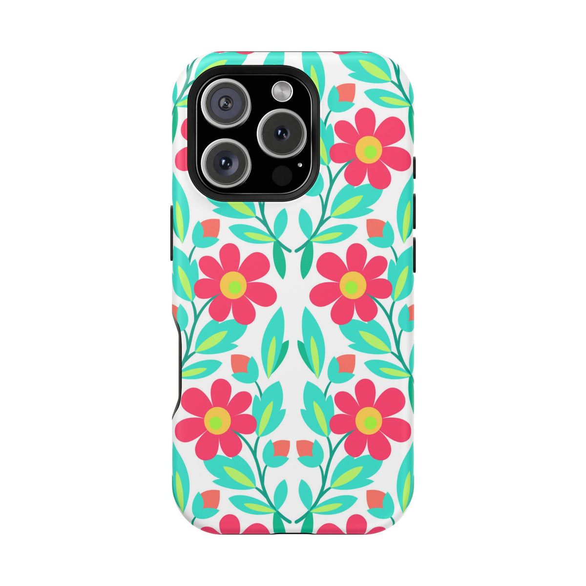 Floral Magnetic Impact-Resistant Phone Case — Pink & Teal Flower Pattern
