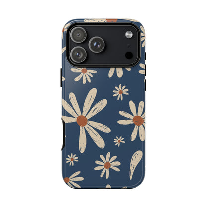 Daisy Pattern Tough Phone Case – Navy Floral Protective Cover