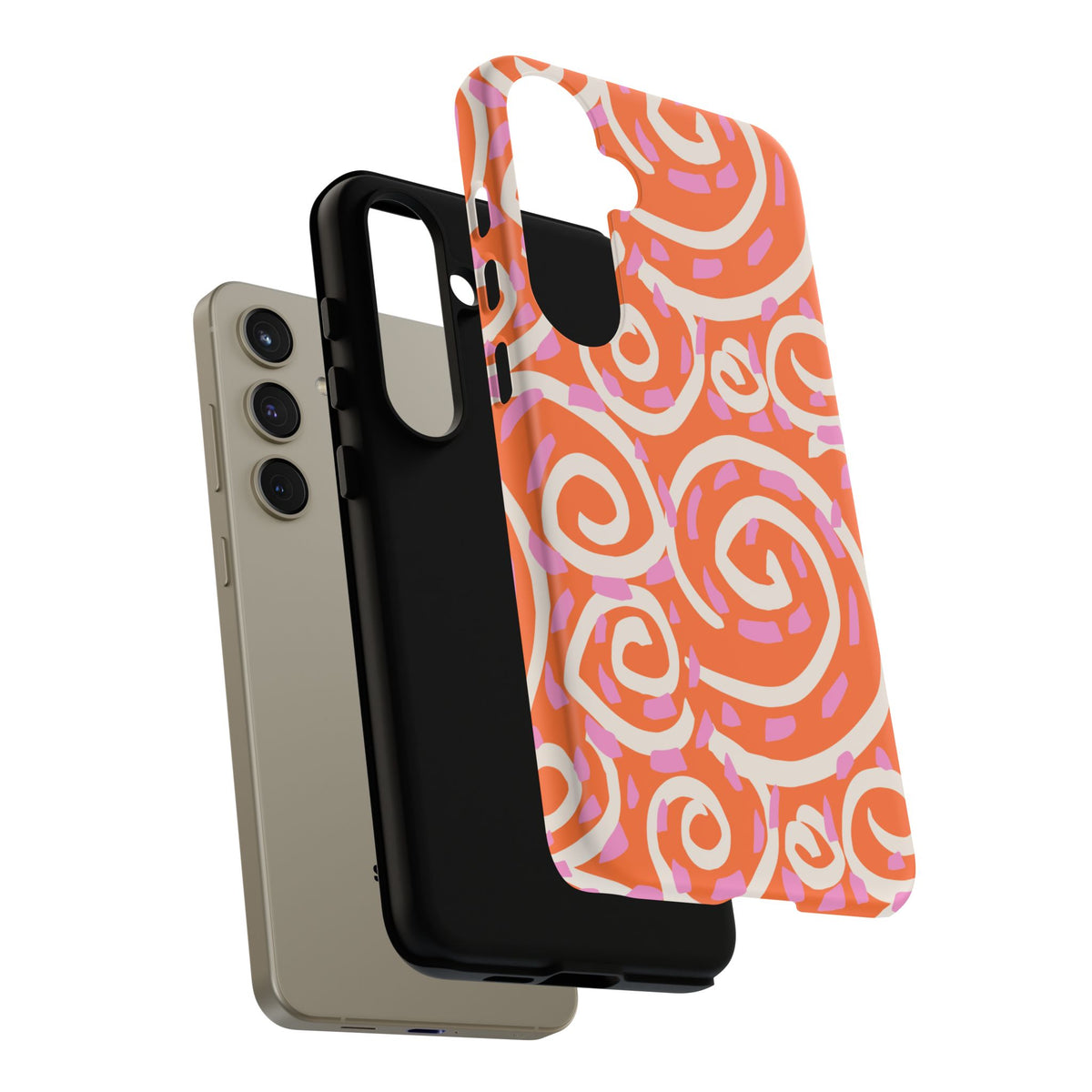 Spiral Swirl Tough Phone Case – Bright Orange & Pink Abstract Protection
