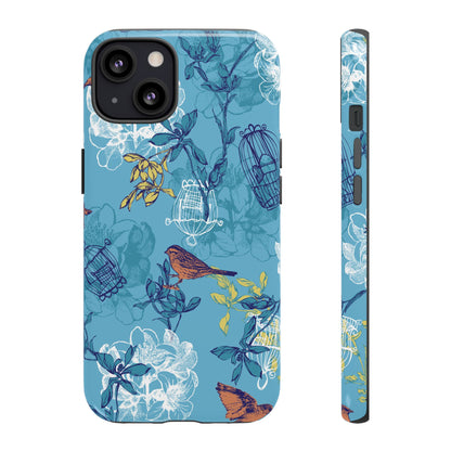 Floral Bird Tough Phone Case — Blue Birdcage Pattern
