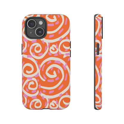 Spiral Swirl Tough Phone Case – Bright Orange & Pink Abstract Protection
