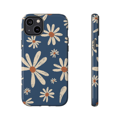 Daisy Pattern Tough Phone Case – Navy Floral Protective Cover