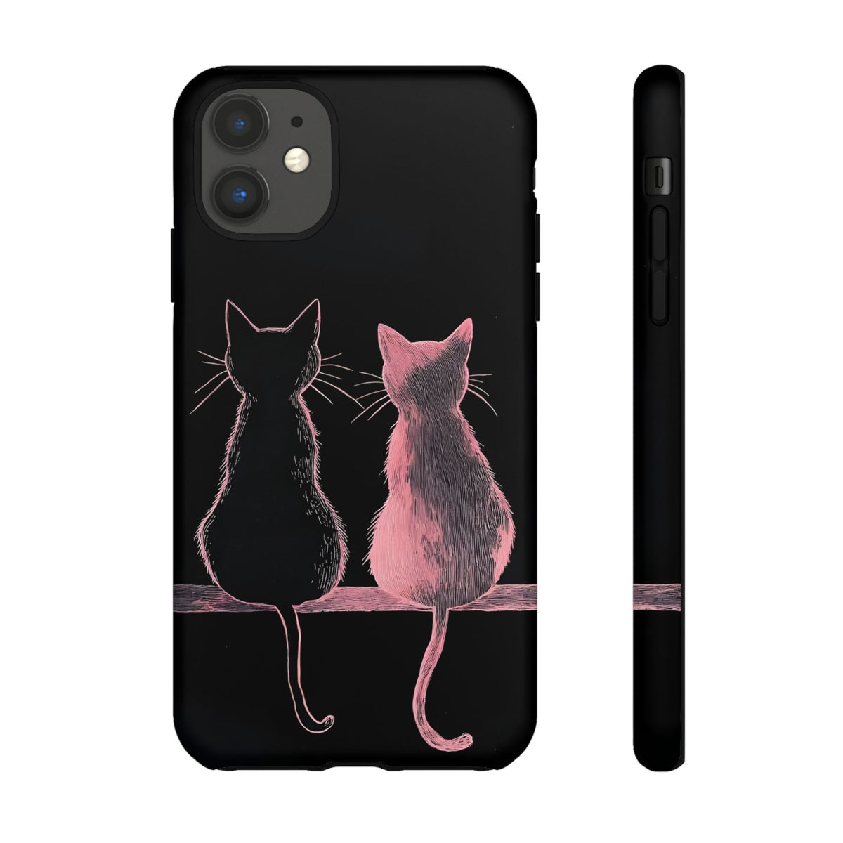 Cute Pink Cats Tough Phone Case – Protective iPhone Cover with Kittens Silhouette