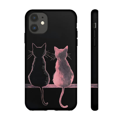 Cute Pink Cats Tough Phone Case – Protective iPhone Cover with Kittens Silhouette