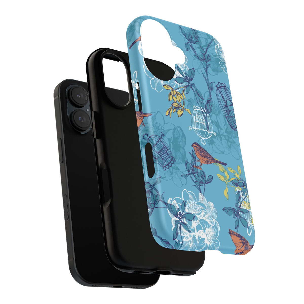 Floral Bird Tough Phone Case — Blue Birdcage Pattern