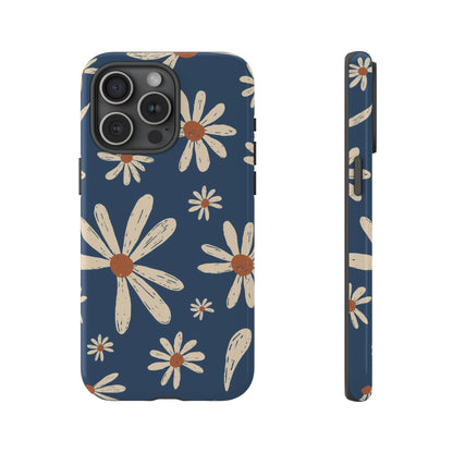 Daisy Pattern Tough Phone Case – Navy Floral Protective Cover