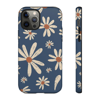 Daisy Pattern Tough Phone Case – Navy Floral Protective Cover