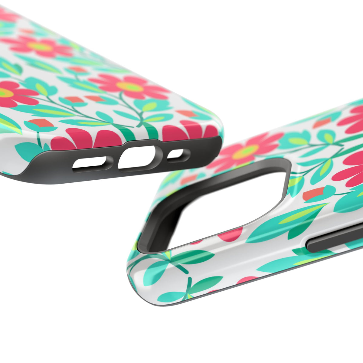 Floral Magnetic Impact-Resistant Phone Case — Pink & Teal Flower Pattern